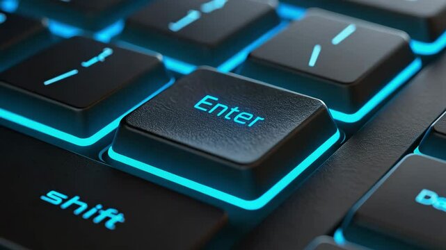 Close Up of Finger Pressing Enter Key on Modern Keyboard Showcasing Advanced Technology and Automation Shaping Future of Interaction with Devices