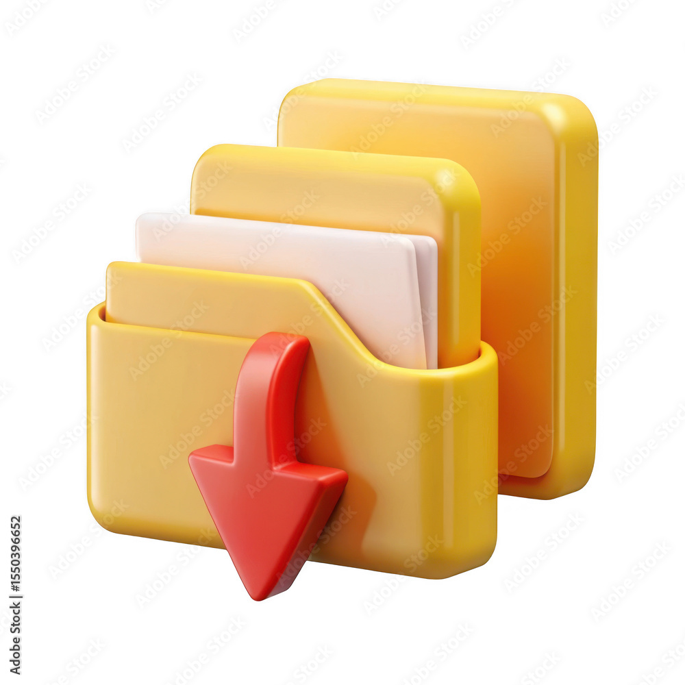 Fototapete 3d rendered yellow file folder icon with download arrow isolated on transparent background