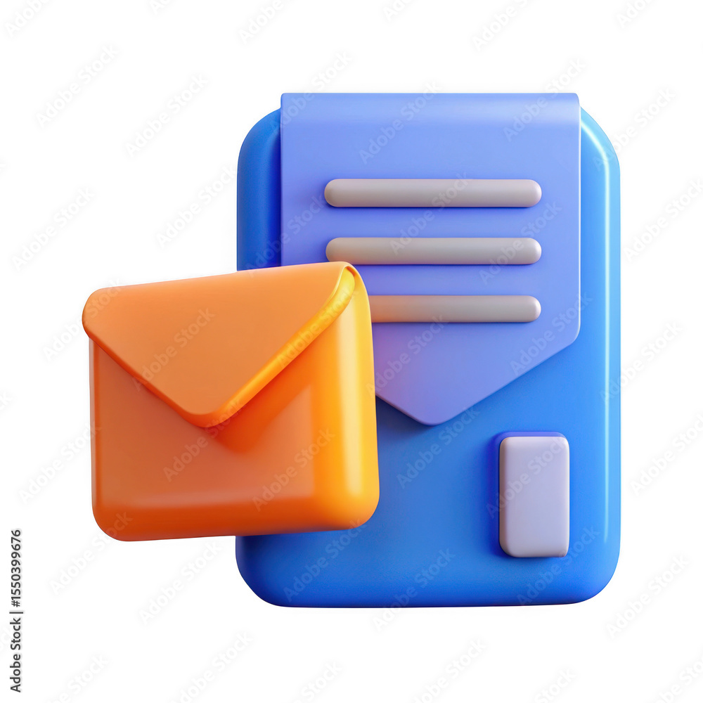 Poster 3d rendered email inbox and new message notification isolated on transparent background
