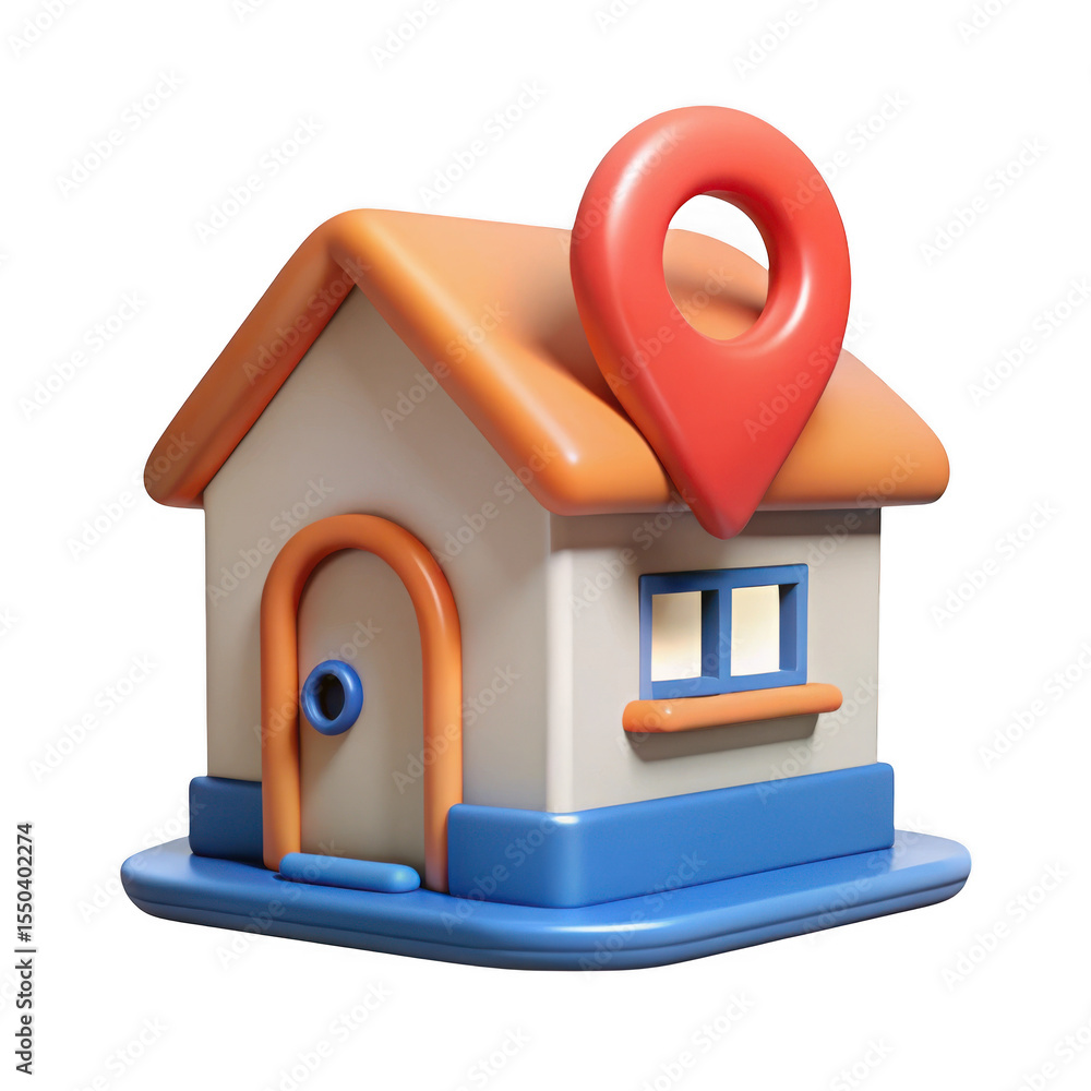 Poster 3d rendered house with location pin isolated on transparent background