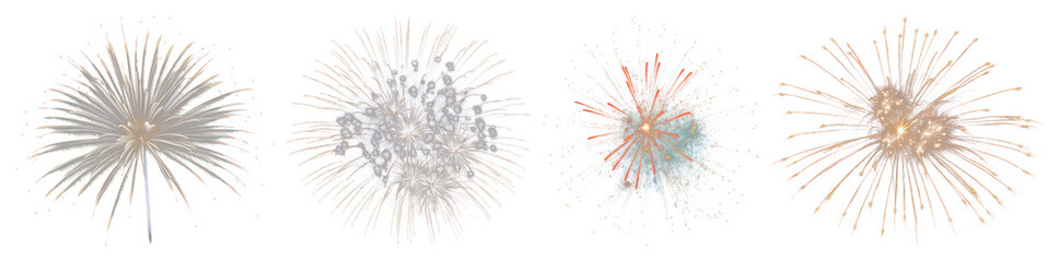 Fototapeta premium PNG Vibrant fireworks display celebration, element set on transparent background