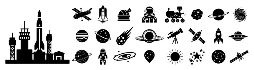 vector set of space exploration icons and astronomy symbols