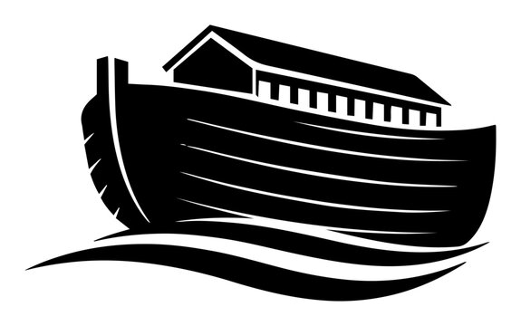 minimal vector illustration of noah's ark on waves