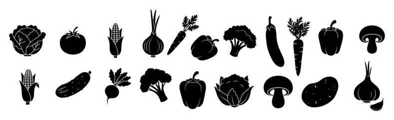 vegetable icons collection in minimal vector silhouettes