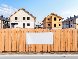 Wooden Fence and Blank Banner at Residential Construction Site