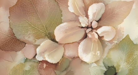 Ethereal Botanical Dreamscape: Delicate Leaves in Watercolor Hues for Serene Design Projects