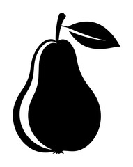pear fruit icon with leaf in simple vector silhouette