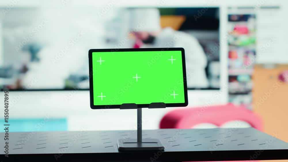 Poster chroma key tablet and digital interface connecting users to video entertainment networks. isolated s