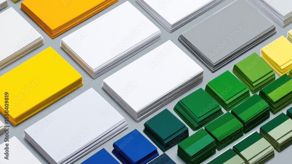 Poster business cards arranged in grid format with color variations and design samples