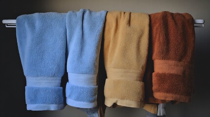 Colorful towels hanging on a rod