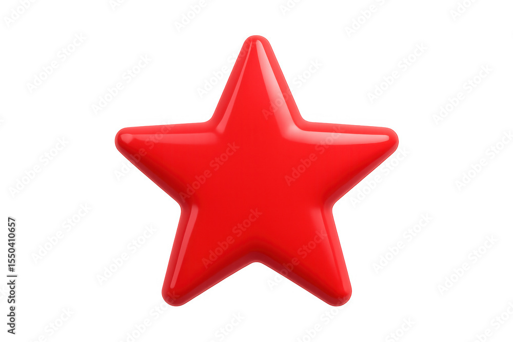 Poster glossy red five-pointed star rendering, positioned on transparent background, adding decorative elem