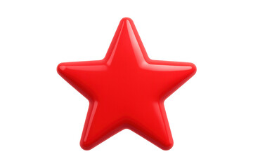 Obraz premium Glossy red five-pointed star rendering, positioned on transparent background, adding decorative element with metallic sheen and clean design