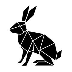 A minimalist geometric rabbit, rendered in stark black lines, conveys a modern and artistic representation of nature, its form constructed from sharp angles and bold shapes.