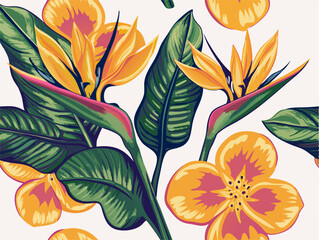 Tropical Bird of Paradise Flower Seamless Pattern