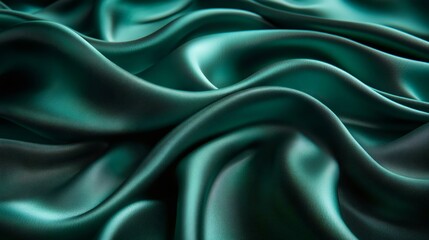 Obraz premium Luxurious teal satin fabric draped elegantly, showcasing rich textures and flowing waves, perfect for fashion, design, or textile backgrounds.