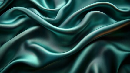 Fototapeta premium Close-up of luxurious teal satin fabric, showcasing smooth texture and elegant draping. Perfect for fashion, textiles, and elegant designs.