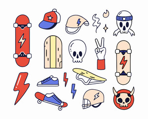 Skateboarding Graphic Design Elements: Skulls, Boards, and Caps