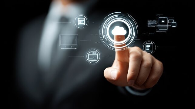Cloud computing dashboard and data storage interface representing digital business