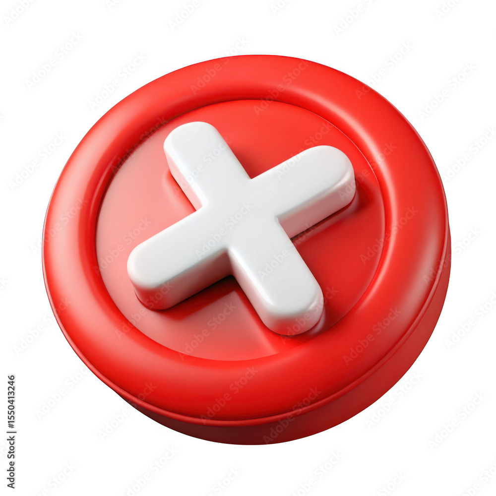 Poster 3d rendered red circle with white cross icon isolated on transparent background