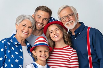 Multigenerational family in patriotic attire