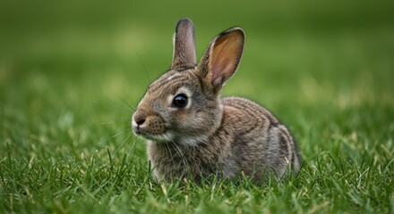 Fototapeta premium Brown Rabbit Sitting in Lush Green Grass