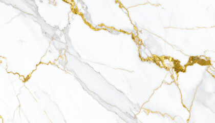 Naklejka premium Serene canvas of pure white marble adorned with intricate veins of shimmering gold, creating elegant and luxurious appearance. This stunning surface is perfect for various design applications