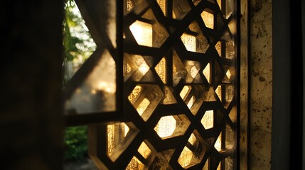 Geometric Light Pattern Stone Wall Detail