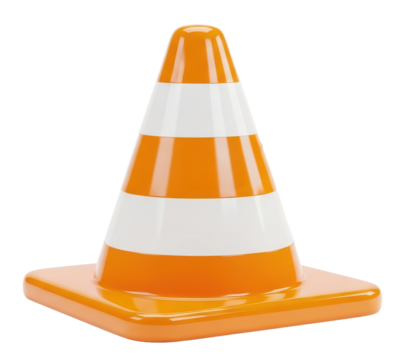Orange and White Traffic Cone on Square Base in Bright Lighting