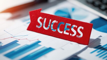 Success arrow cutout placed on charts and financial notes showing planning for growth