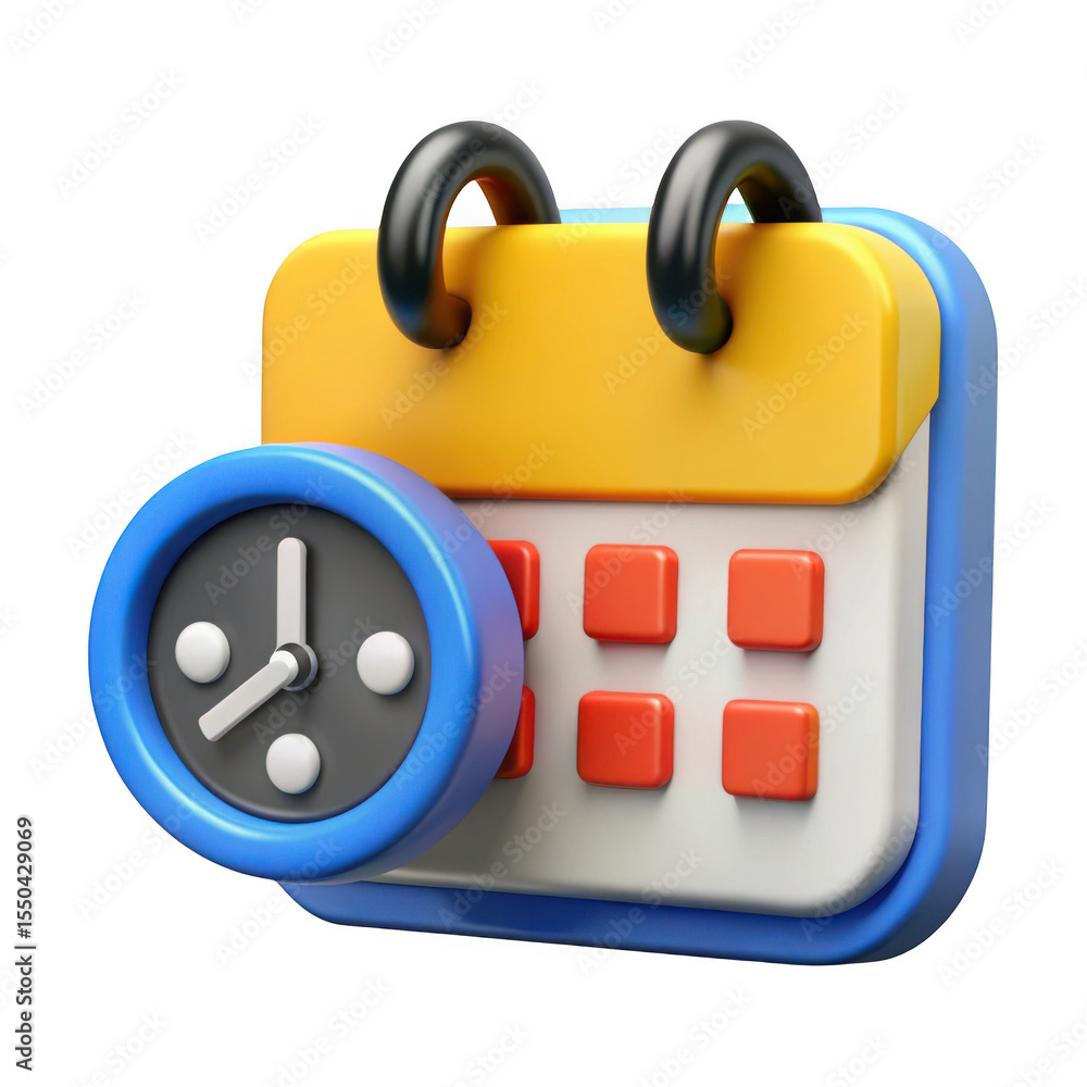 Poster 3d rendered calendar clock icon isolated on transparent background