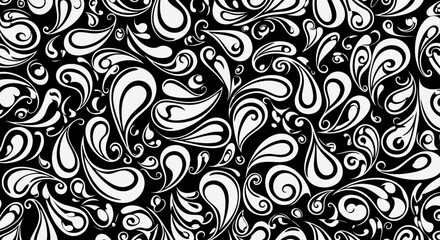 Elegant Black and White Paisley Pattern Seamless Vector Design