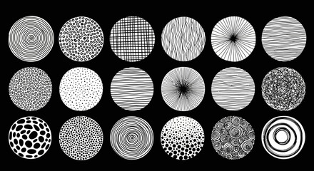 Collection of 20 Circular Abstract Patterns Black and White Textures for Design