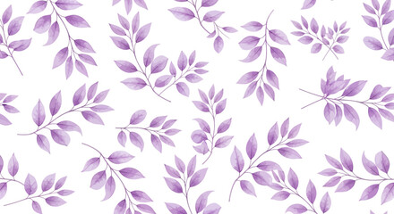 Lavender Watercolor Leaves Seamless Pattern Elegant Botanical Design