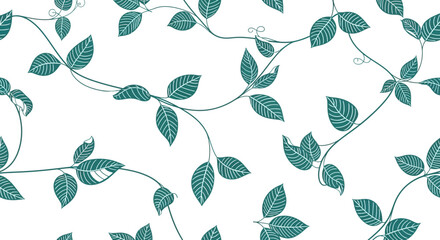 Seamless Teal Leaf Pattern Elegant Botanical Illustration for Design Projects
