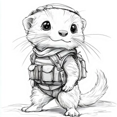 Cute cartoon otter character in tactical gear, standing confidently. Whimsical and playful design perfect for children's illustrations or merchandise.