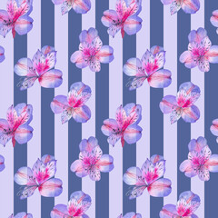 Watercolour Alstroemeria Art Print, Pink and Purple Stripe Decor, Elegant Botanical Art, Modern Flower Print, Serene Artistic Wall Art.