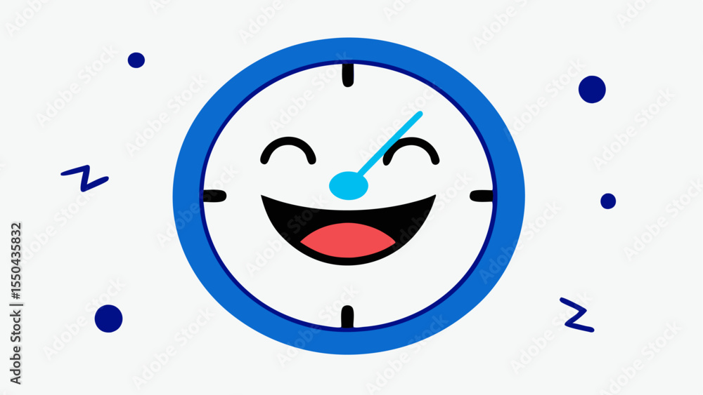 Poster cheerful clock a round clock with a white background and bold black numbers. the clock has a smiling