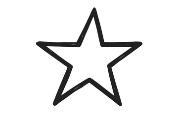 Simple, black, hand-drawn five-pointed star on a transparent background, ideal for various design projects