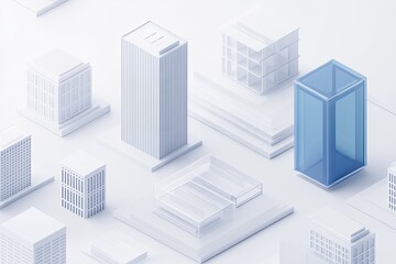 Fototapeta premium Abstract cityscape model. A minimalist representation of buildings in a gridded pattern