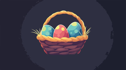 Fototapeta premium Easter Basket with Eggs Flat Vector Illustration