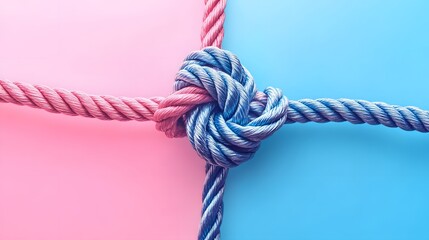 Pink Blue Ropes Knotted Together Teamwork Unity
