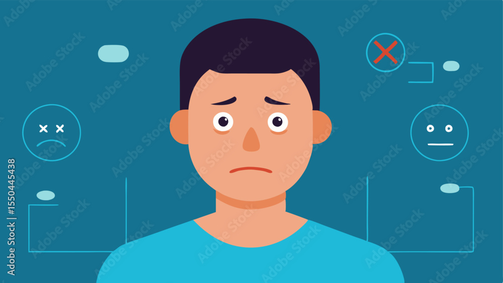 Poster emotion display an illustration showing a range of emotions on the suspects face fear anxiety and un