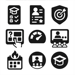 Personalized Learning Icons. Solid style icons of personalized learning journeys: education tracker app, personalized lesson plan,