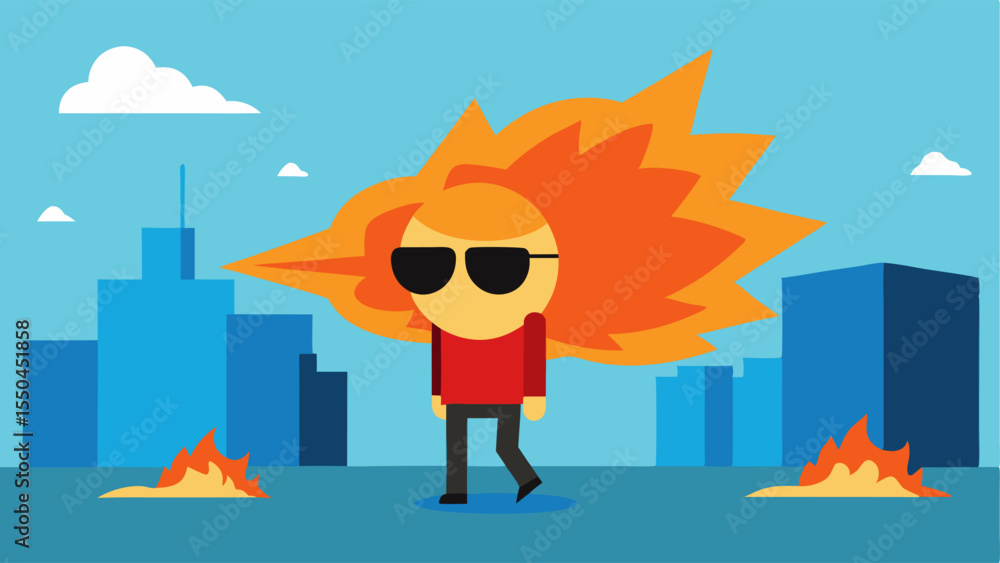 Poster casual stroll a character with sunglasses and a nonchalant expression is seen walking away from a la