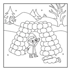 Bold & Easy Cozy winter coloring book pages, line art vector illustration, black and white designs, coloring book for all ages, coloring pages, winter, Whimsical illustration 