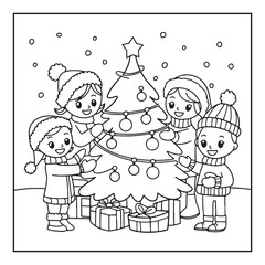 Bold & Easy Cozy winter coloring book pages, line art vector illustration, black and white designs, coloring book for all ages, coloring pages, winter, Whimsical illustration 
