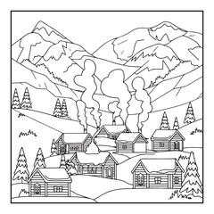 Fototapeta premium Bold & Easy Cozy winter coloring book pages, line art vector illustration, black and white designs, coloring book for all ages, coloring pages, winter, Whimsical illustration 