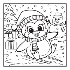 Bold & Easy Cozy winter coloring book pages, line art vector illustration, black and white designs, coloring book for all ages, coloring pages, winter, Whimsical illustration 