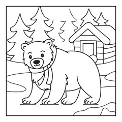 Bold & Easy Cozy winter coloring book pages, line art vector illustration, black and white designs, coloring book for all ages, coloring pages, winter, Whimsical illustration 