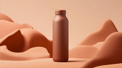 Terracotta Water Bottle Mockup on Abstract Sand Dunes